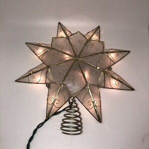 Kurt Adler Capiz Shell Illuminated Tree Top Topper Star Gold Metal Scroll Hearts